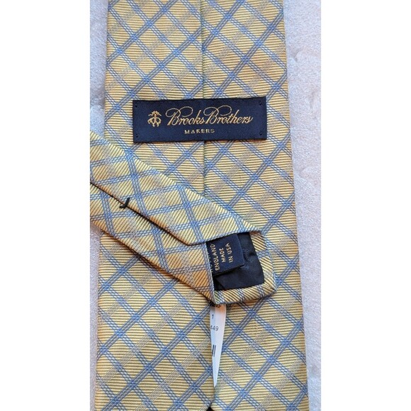 NEW BROOKS BROTHERS Makers Silk Neck Tie Yellow & Blue Cross Hatch 59x3.5" NWT - Picture 4 of 8